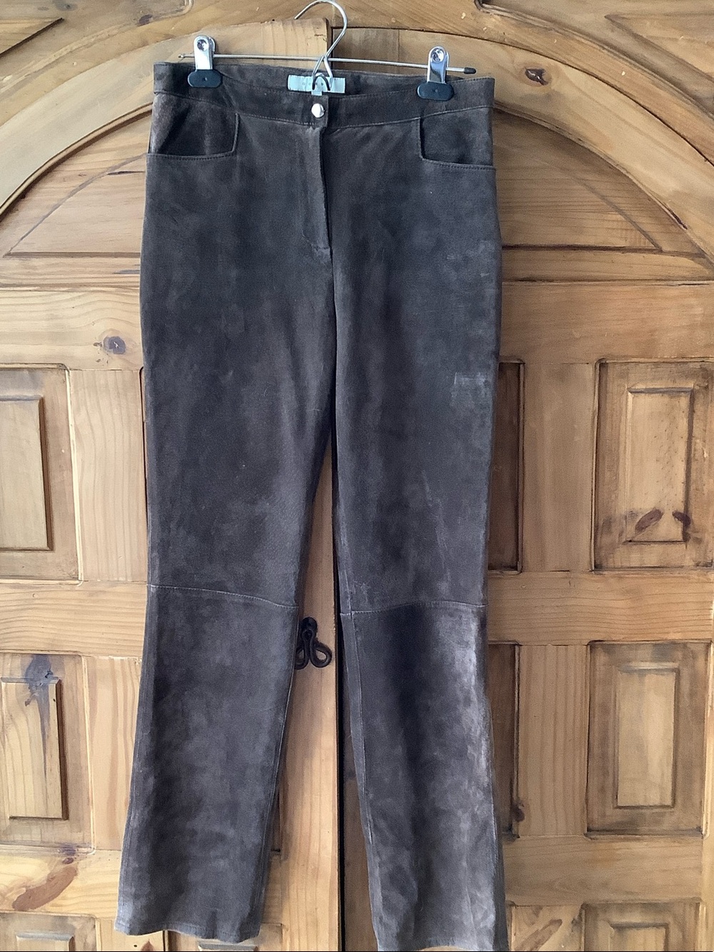 Women's Brown Suede Straight-Leg Pants